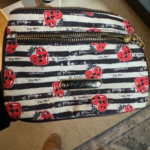 Betsey Johnson Ladybug Heart Stripe Makeup Bag Cosmetic Pouch